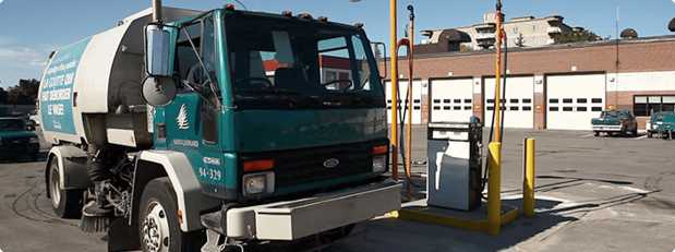 A public works vehicle at the municipal yard's fueling station that is equipped with Coencorp's SM2 Fuel management solutions.
