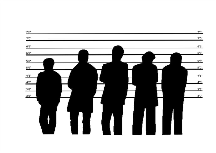 Suspect line of a police station showing 5 people in the line-up and each person represents on of the top 5 hazards due to mechanical  failures.